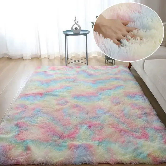 Tapis arc-en-ciel poilu pour chambre d'enfants tapis en fourrure douce salon enfants chambre de bébé