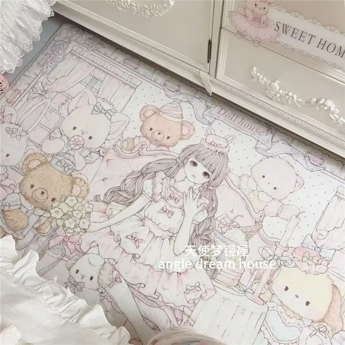 Grand tapis rectangulaire de dessin animé pour filles