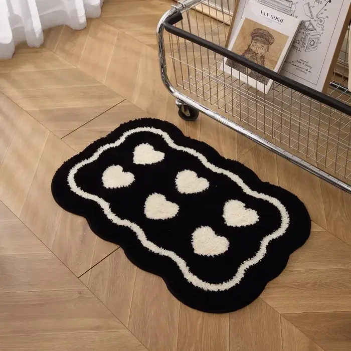 Tapis de salle de bain modernes antidérapants noirs avec tapis blancs