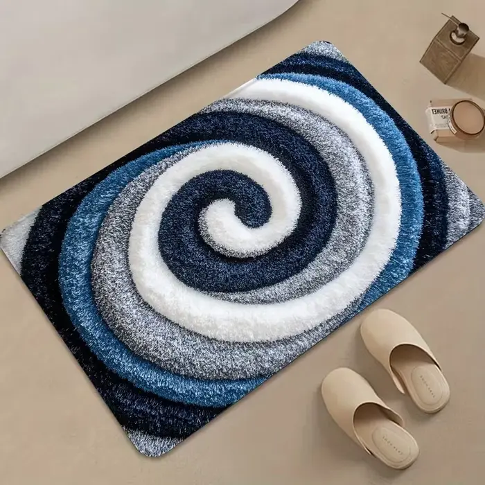 Tapis moderne bleu marine à motif en spirale, facile à nettoyer, antidérapant, pour cuisine et salon
