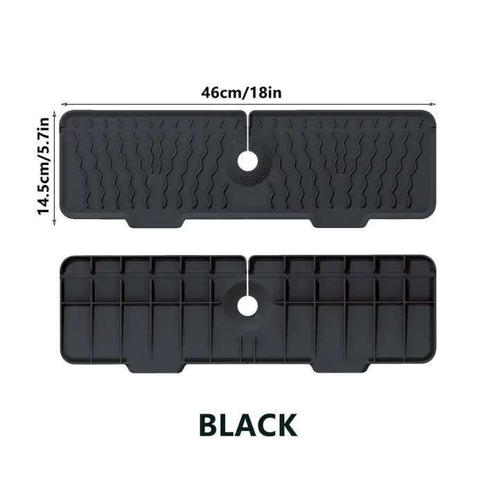 1 tapis d'évier antidérapant robuste | Matériau en silicone pliable gris/noir