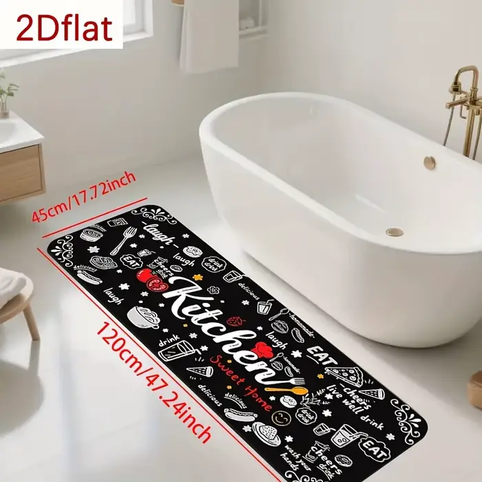 Tapis de cuisine amusant antidérapant et lavable avec imprimé « Eat Laugh Love » pour cuisine, buanderie, couloir