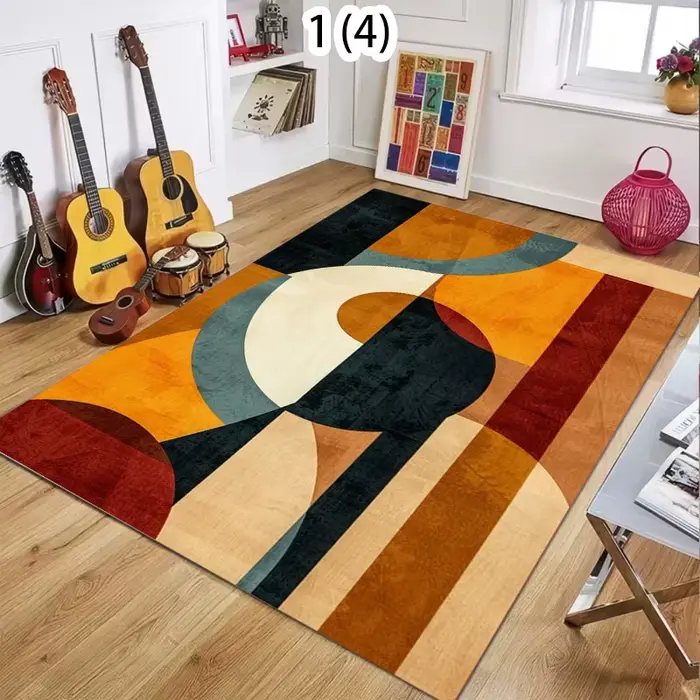 Tapis géométrique pour chambre à coucher, tapis rétro en charbon de bois antidérapant, motif géométr