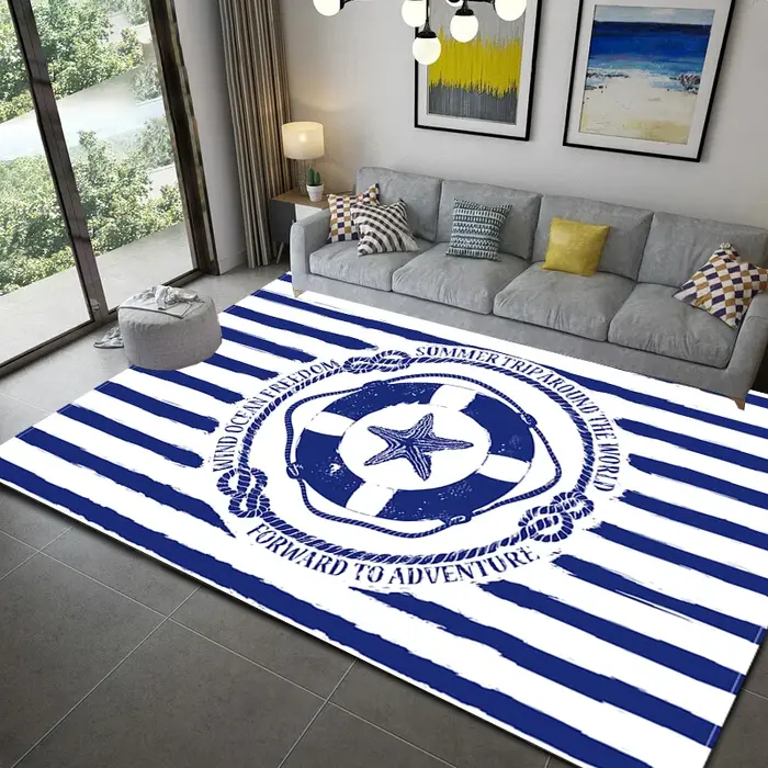 Injecteur de zone de phare d'océan à rayures bleues foncées, tapis de bateau, polymère de sol, tapis doux, salon, HOKitchen
