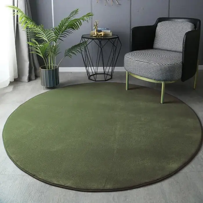 Tapis rond bleu uni de style nordique pour la décoration de la maison