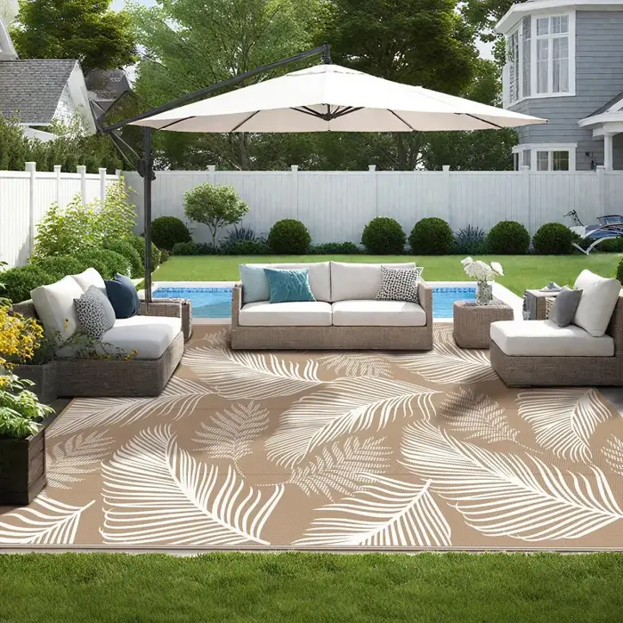 VIKAMA Tapis d'extérieur antidérapant et lavable à motif feuilles de palmier tropicales