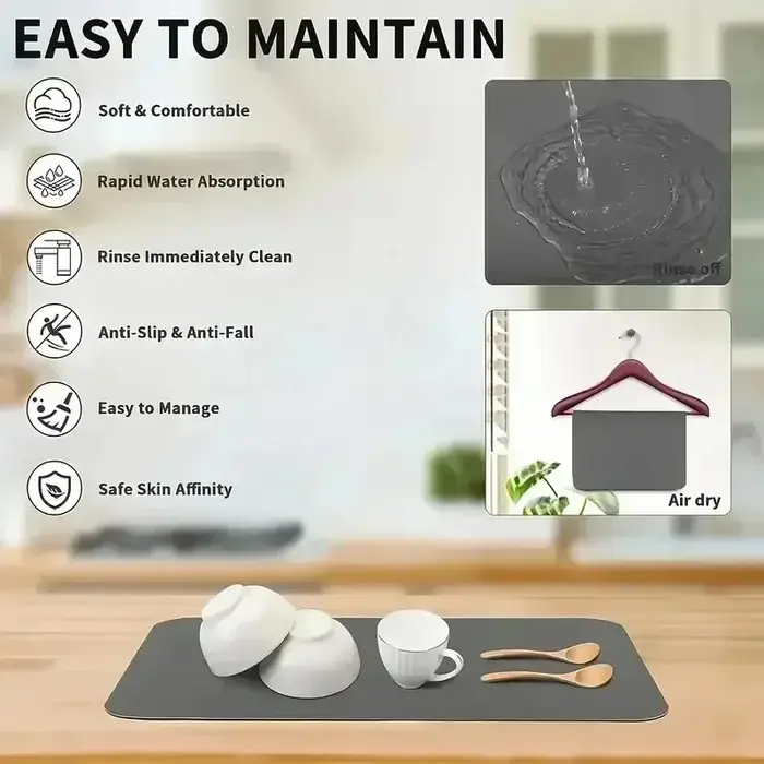 Tapis absorbant à motif marbre beige, tapis antidérapant pour sécher la vaisselle, tapis de protection multi-usages pour machines à café et comptoirs de cuisine