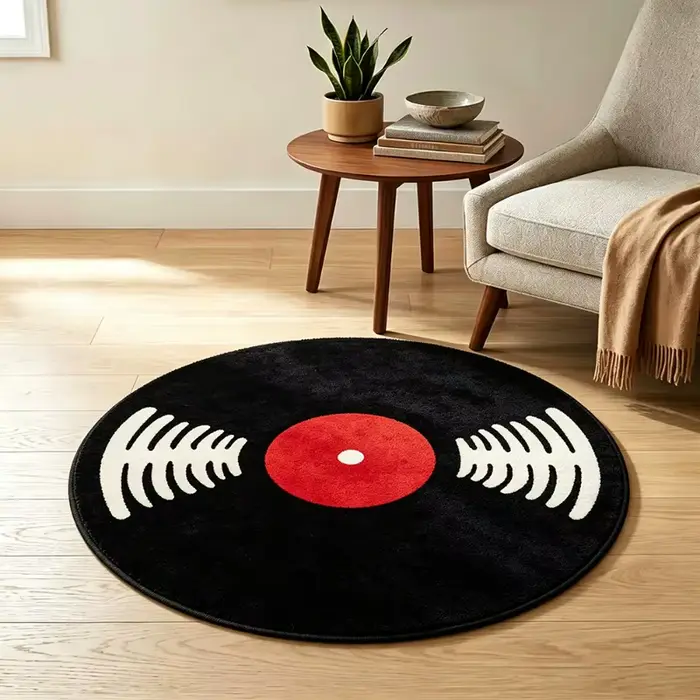 Tapis rond en vinyle, style rétro