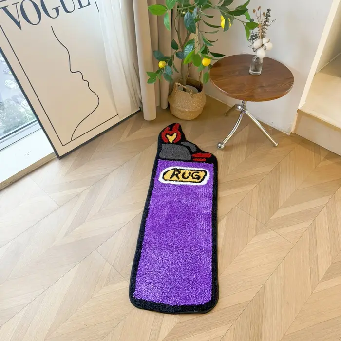 Ensemble de tapis touffetés en forme de briquet violet, 2 tailles, esthétique, doux, moelleux, antidérapant, pour la décoration de la chambre à coucher et du salon