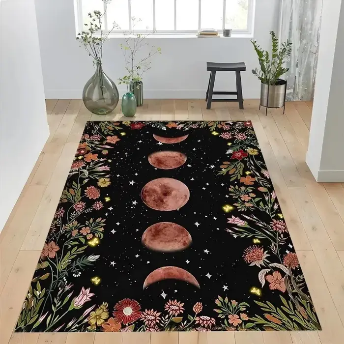 Tapis rétro français plante papillon renard fleur