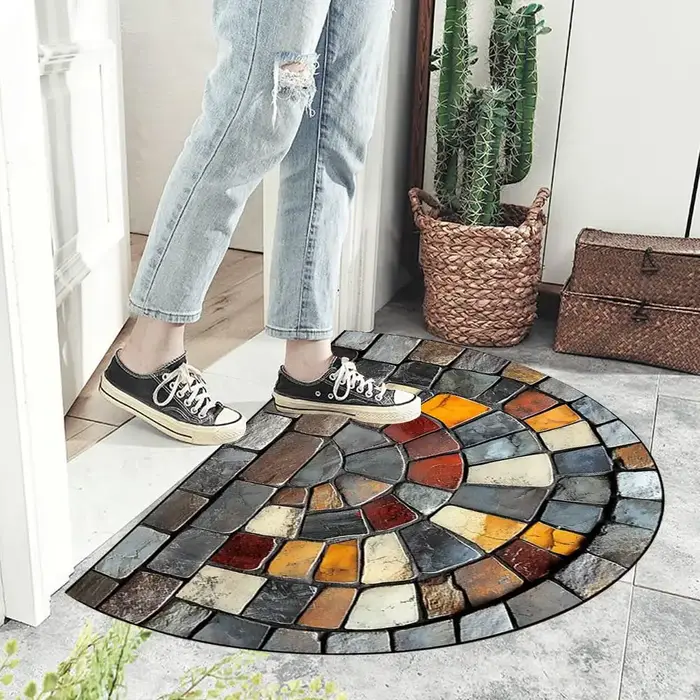 Tapis de sol semi-circulaire, paillasson antidérapant, résistant à la saleté, tapis de bienvenue rétro, décoration extérieure, lavable