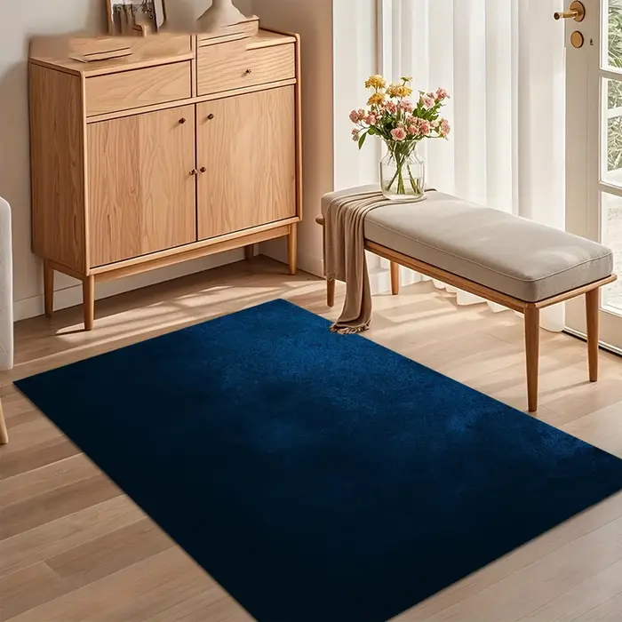 Tapis de sol bleu marine uni antidérapant et lavable pour salon