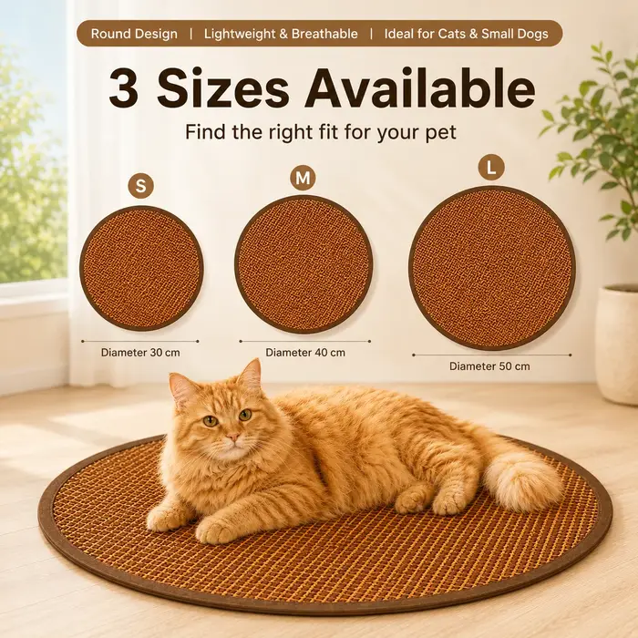 Tapis rafraîchissant pour chats, rond, tissé, pour l'été, respirant, lavable, pour animaux d'intérie