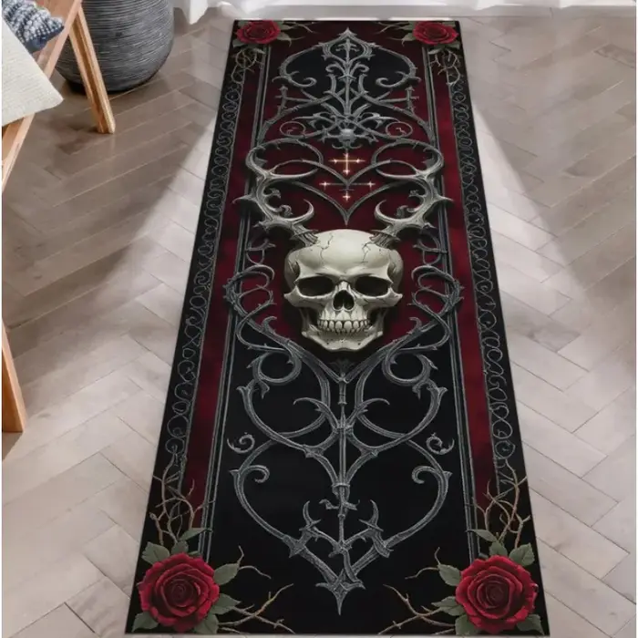 Tapis de chemin gothique à motif de crâne