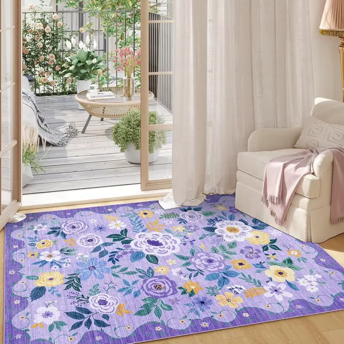 Tapis Bohème Floral Violet pour Salon