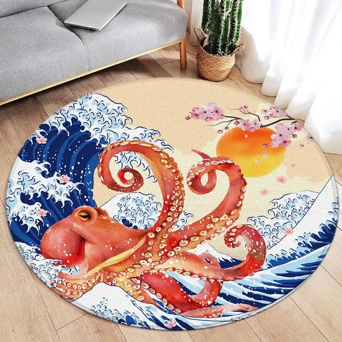 Tapis de style japonais avec poissons Koi et fleurs de cerisier