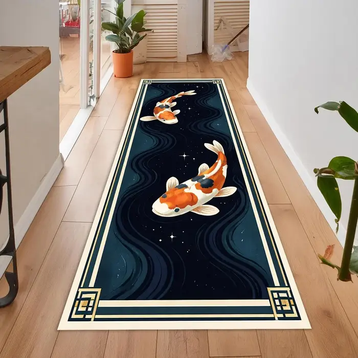 VIKAMA Tapis de couloir vintage Koi Pond Runner, antidérapant, lavable, pour la décoration du couloi