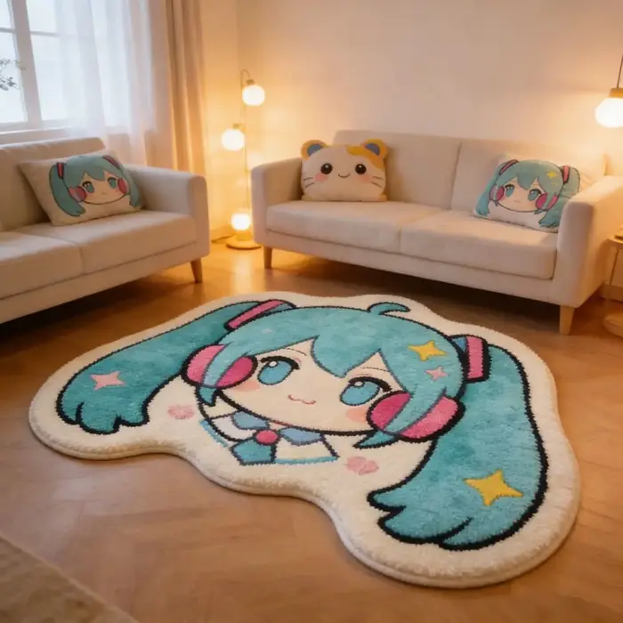 Tapis épais en fausse laine Hatsune Miku – Antidérapant pour chambre à coucher