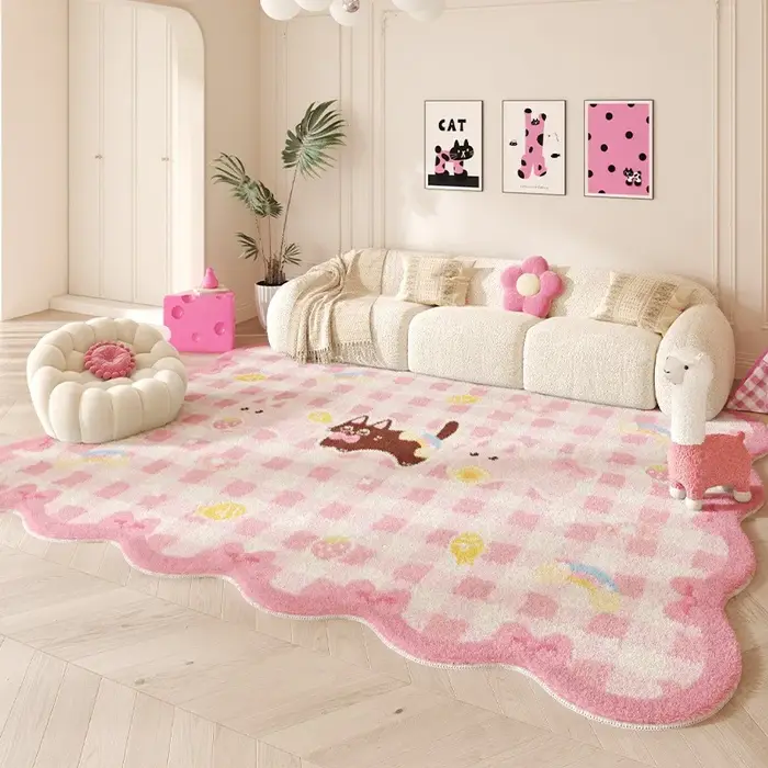 Tapis rose à grande surface pour salon