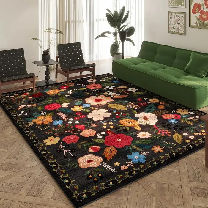 Tapis pour salon rétro Floral grande surface tapis de Table à thé doux moelleux toucher confortable 