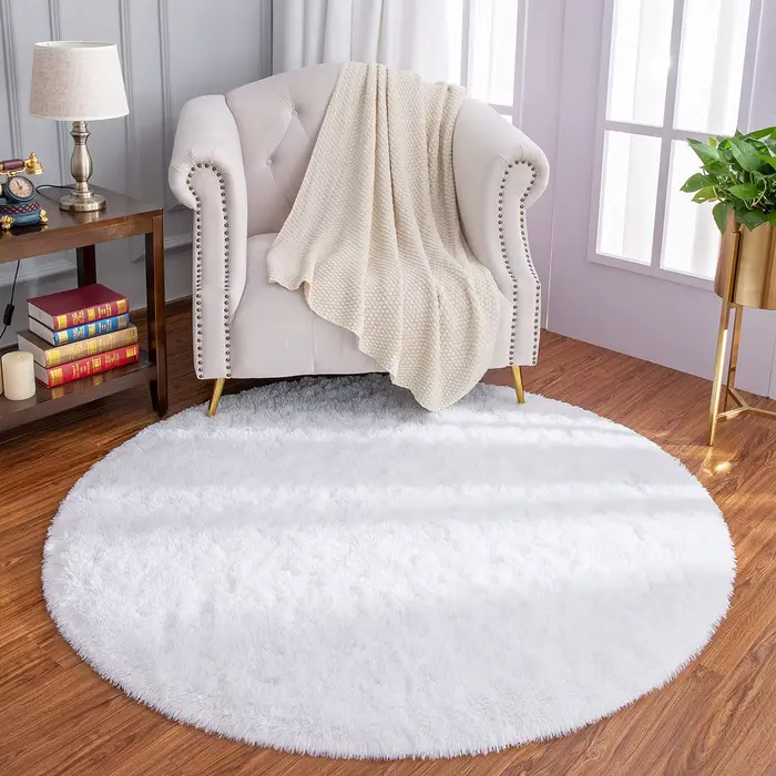 Tapis rouge rond pour chambre d'enfant, tapis en peluche ultra doux, salon moderne, tapis circulaire