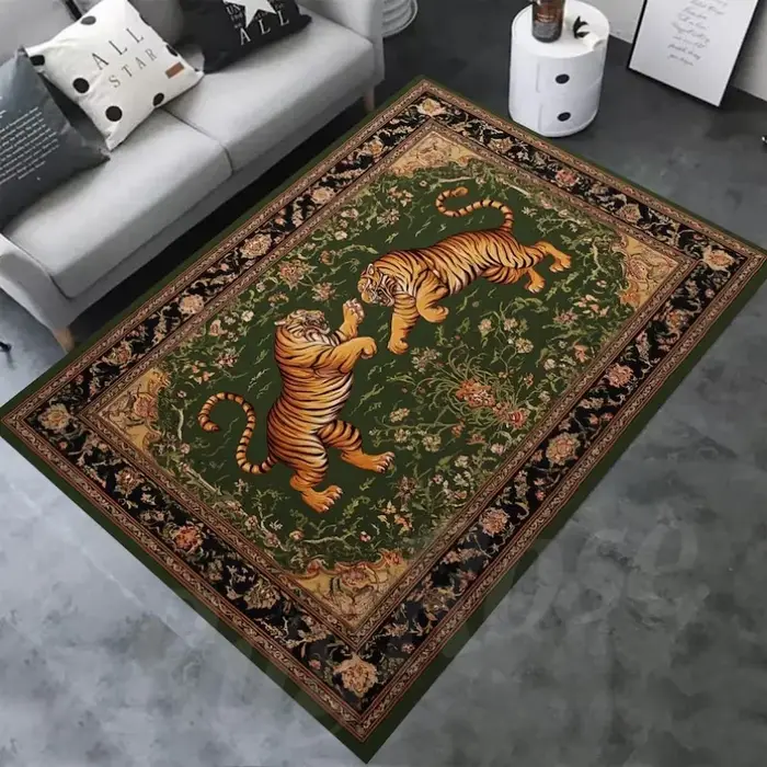 Tapis d'intérieur Art Tiger Animal, motif floral vintage, antidérapant, pour salon et chambre, grand