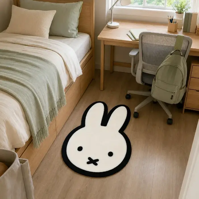 Tapis de sol en forme de Miffy, moelleux, antidérapant, pour dortoir d'étudiant, chambre à coucher, tapis décoratif de chevet, cadeau de rentrée scolaire