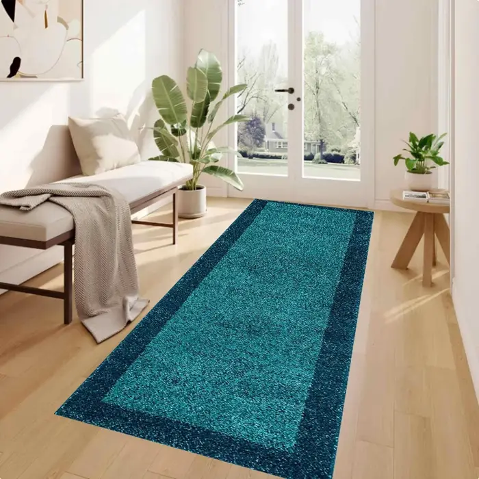 Tapis de couloir long tie-dye turquoise, motif abstrait Shibori, antidérapant, pour entrée, salle de bain, salon