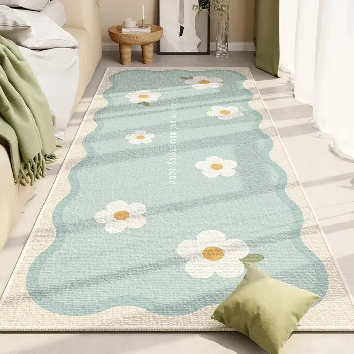 Tapis de zone florale bleue et blanche