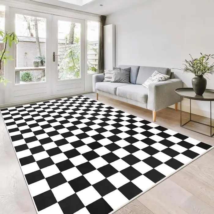 Tapis à carreaux noir et blanc pour salon chambre à coucher