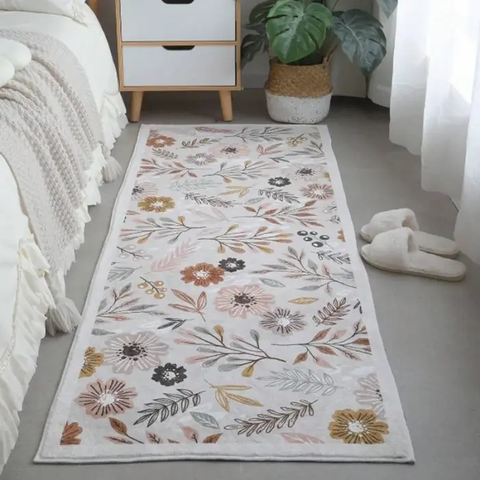 Tapis de couloir en feutre vintage vert rose à motif floral