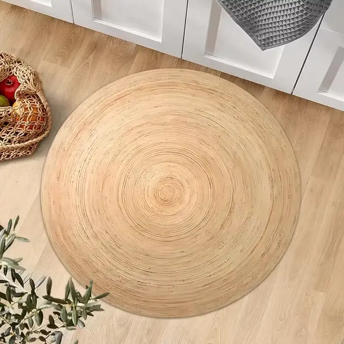 Tapis rond rustique à motif bois naturel