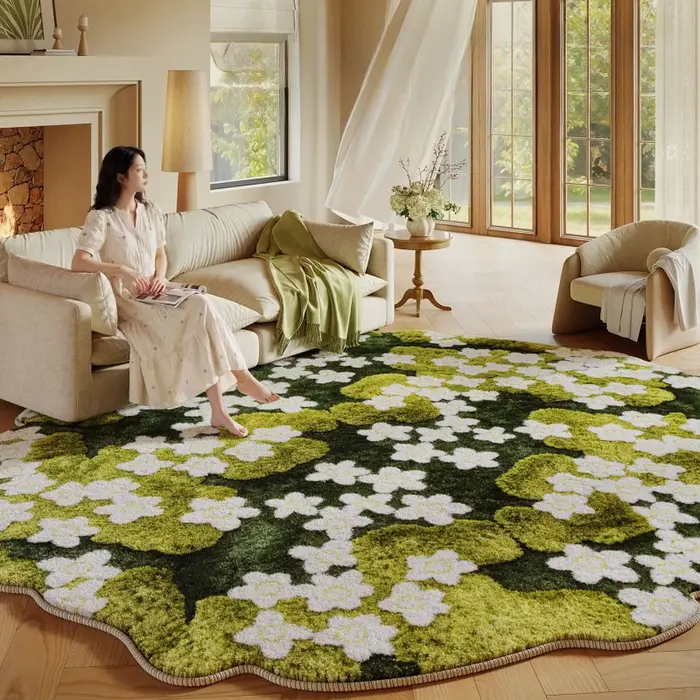 Tapis en peluche épais de forme irrégulière pour la décoration de chambre à coucher