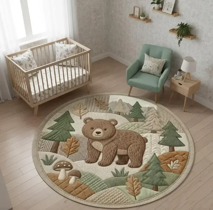 Tapis rond pour chambre d'enfant avec motif de lion