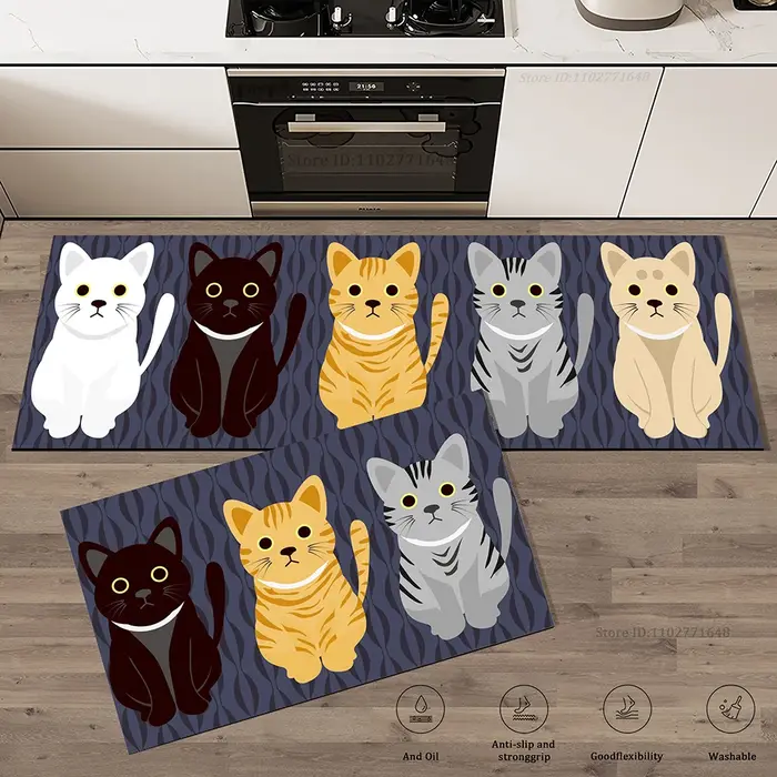 Tapis d'angle de cuisine en vinyle antidérapant absorbant pour chat
