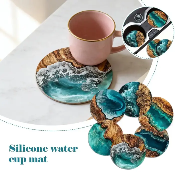6 sous-verres ronds en Silicone de Style océan bleu pour tasses à café