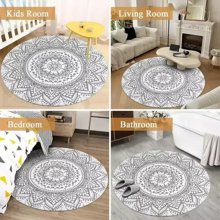 Tapis rond à Texture abstraite beige