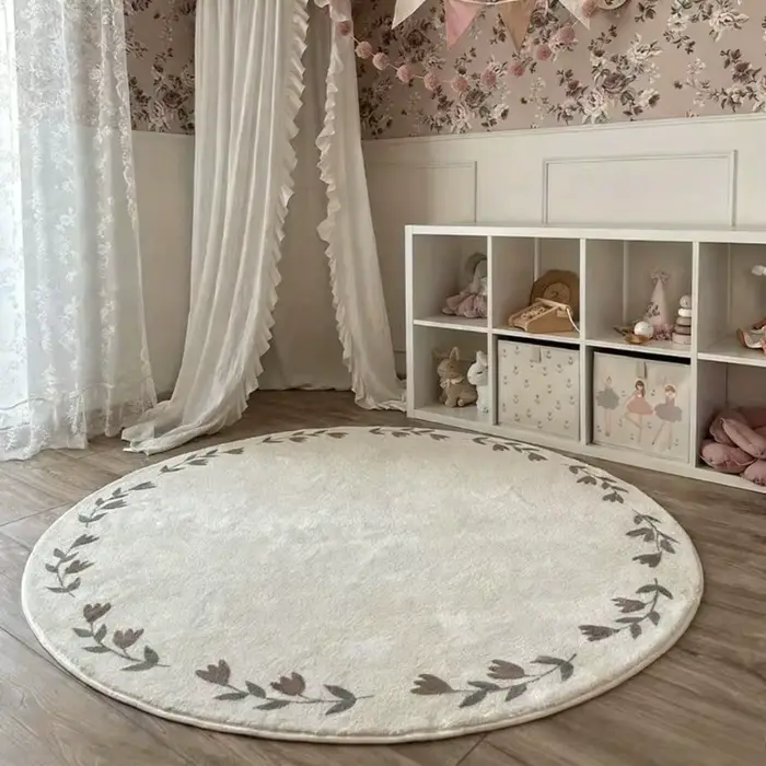 Tapis rond à fleurs, tapis moelleux et doux