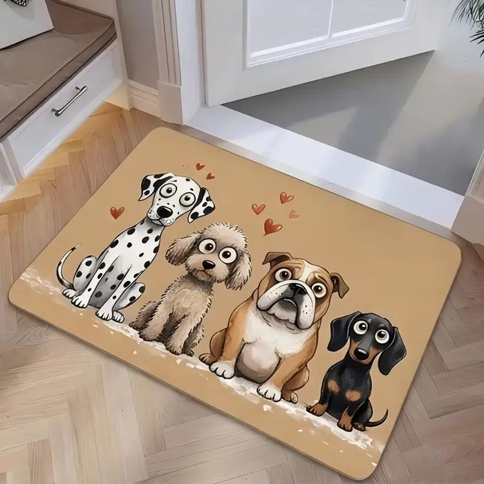 Paillasson amusant à thème animaux de compagnie, chiens de dessin animé (Dalmatien, Bouledogue, Teck