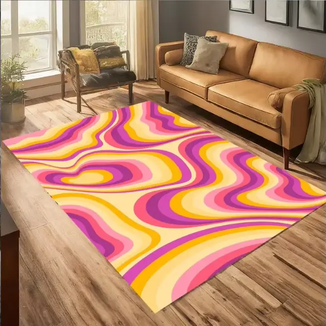 Tapis d'ambiance bohème hippie rétro, tapis psychédélique violet, tapis de sol coloré, tapis abstrai