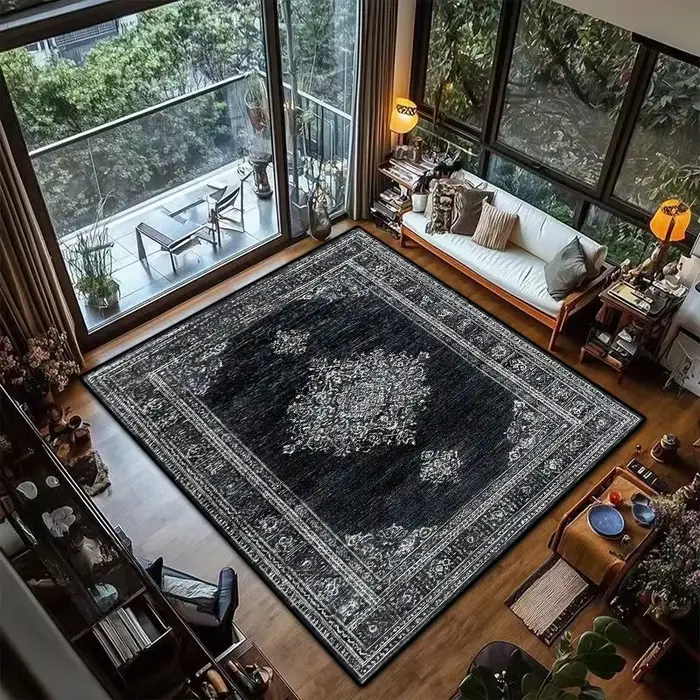 Tapis persan noir rétro, décoration de luxe pour salon, chambre à coucher, grands tapis, faciles à n