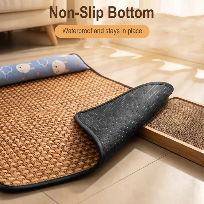 Tapis rafraîchissant naturel pour chat d'été avec oreiller