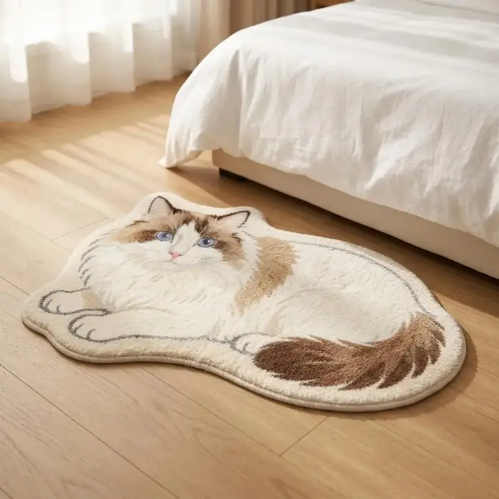 Tapis en imitation cachemire pour chat, doux, pour chambre à coucher, décoration de salon, forme irrégulière, pour les amoureux des chats