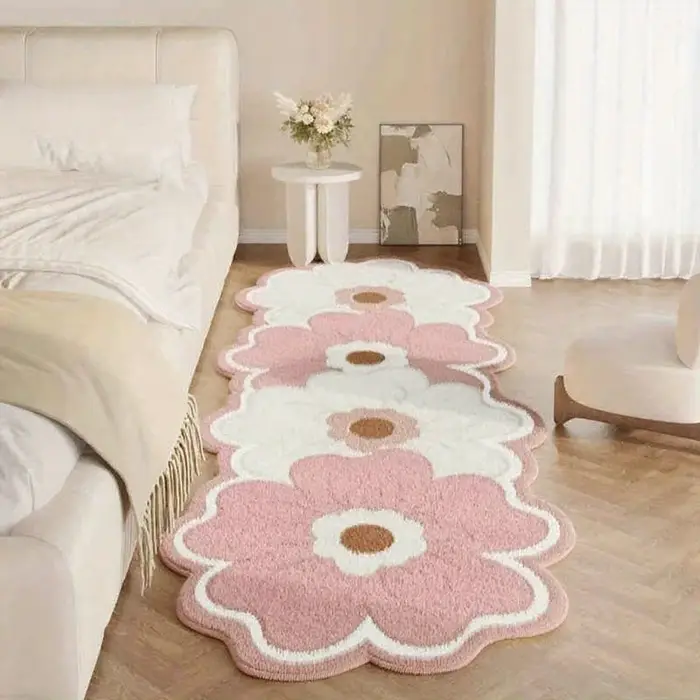 Tapis rose à motif floral pour décoration de chambre à coucher