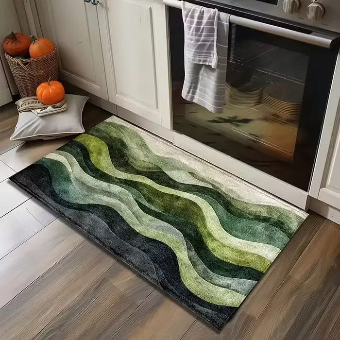 Tapis antidérapant à motif de feuilles vertes plates 2D