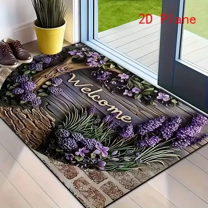 Tapis d'entrée de maison antidérapant, exquis, fleur bleue, cœur, adapté au bureau, chambre à couche