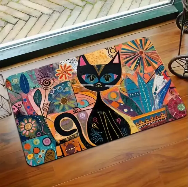 Charmant tapis chat couché sur le lit dans les salles de jeux