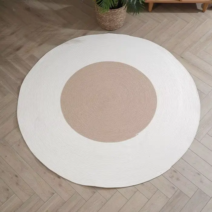 Tapis rond en coton tissé à la main de style nordique, tapis de sol décoratif minimaliste, tapis de