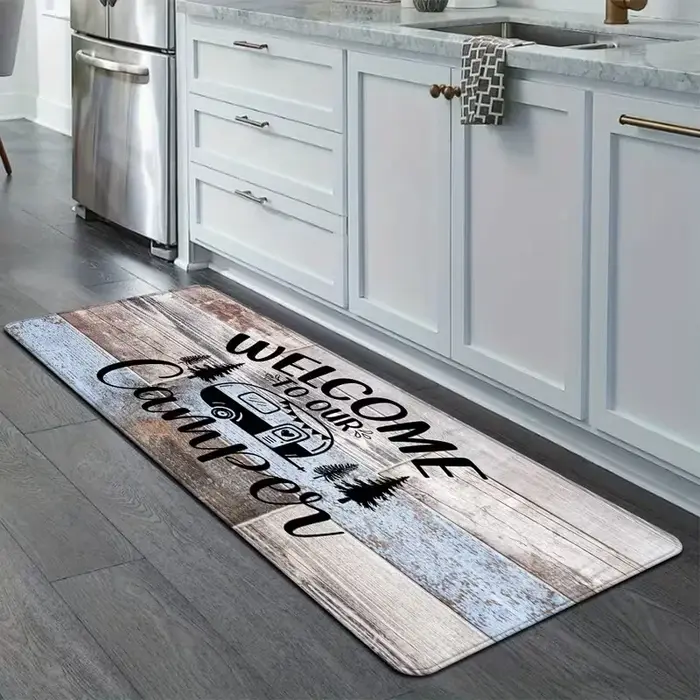 Nouvelle Arrivée Tapis de Couloir Imprimé Camping Style Ferme Rustique Antidérapant Doux pour Cuisine