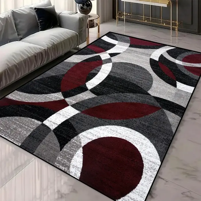 Tapis à motif géométrique gris antidérapant pour salon et chambre à coucher